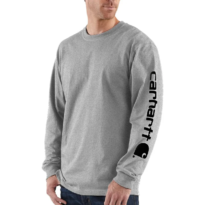 Street Style K231 - Loose fit heavyweight long-sleeve logo sleeve graphic t-shirt  - Heather Grey/Black