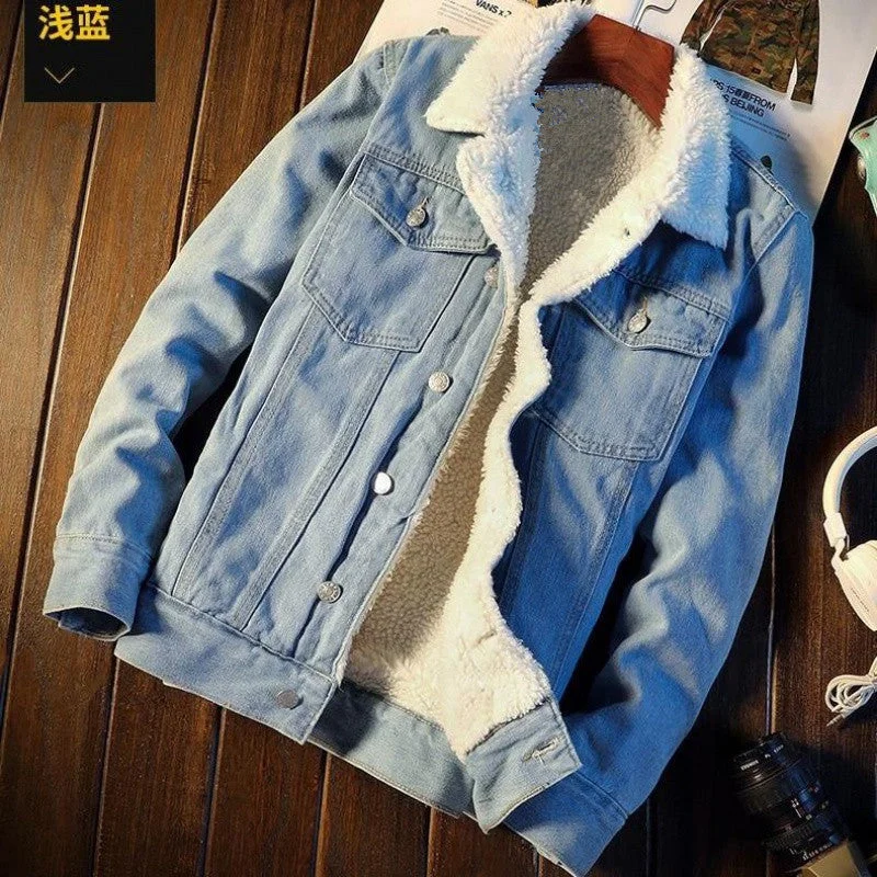 Stylish Scarves Men's Fleece-lined Denim Jacket