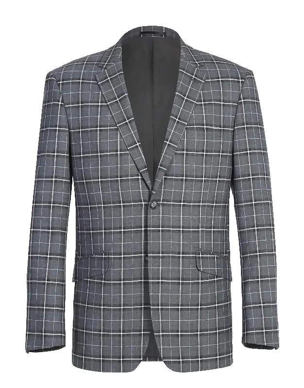 Jogger Pants Regular Fit 2 Piece Notch Lapel Suit Gray Check Pattern