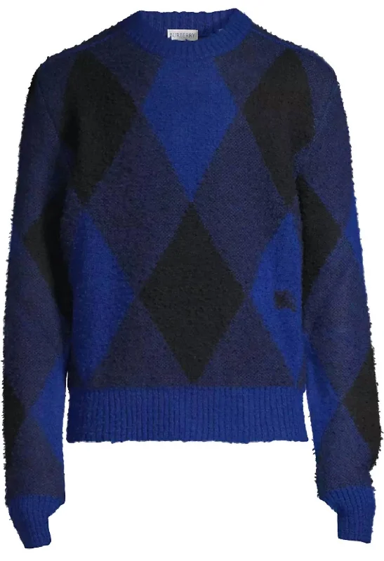 Slim-fit Jeans Men's Argyle Check Ekd Wool Pullover Sweater In Blue