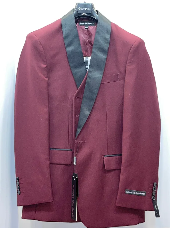 Stylish Trousers Alberto Cardinali TX-88 Slim Fit 3pcs Tux Burgundy