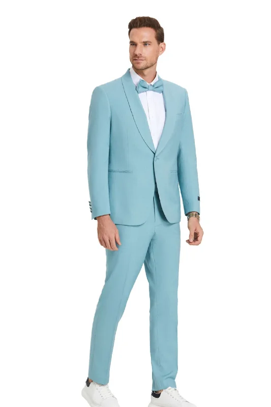 Athleisure Wear Distinction Collection: Men's Solid 2-Piece Suit In Celeste Blue - Slim Fit