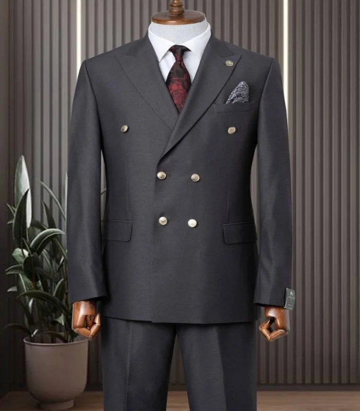 Preppy Style Classic Dark Ash Double Breasted Suit