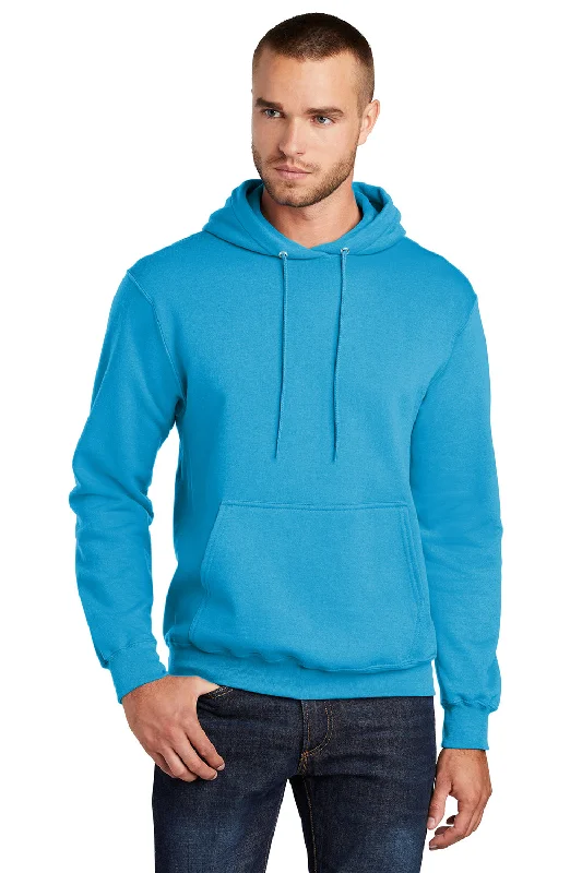 Warm Cardigans Port & Company Mens Core Pill Resistant Fleece Hooded Sweatshirt Hoodie w/ Pouch Pocket - Neon Blue