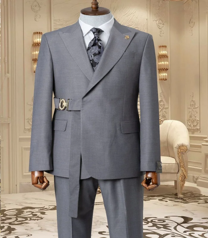 Stylish Hats Light Gray Notched Lapel Men Suit