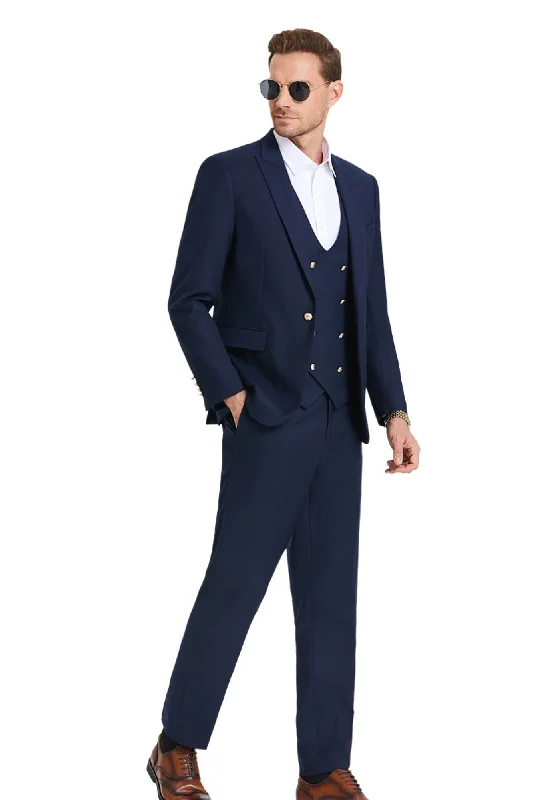 Track Pants Urbane Collection: Men's Solid 3-Piece Suit In Navy - Slim Fit