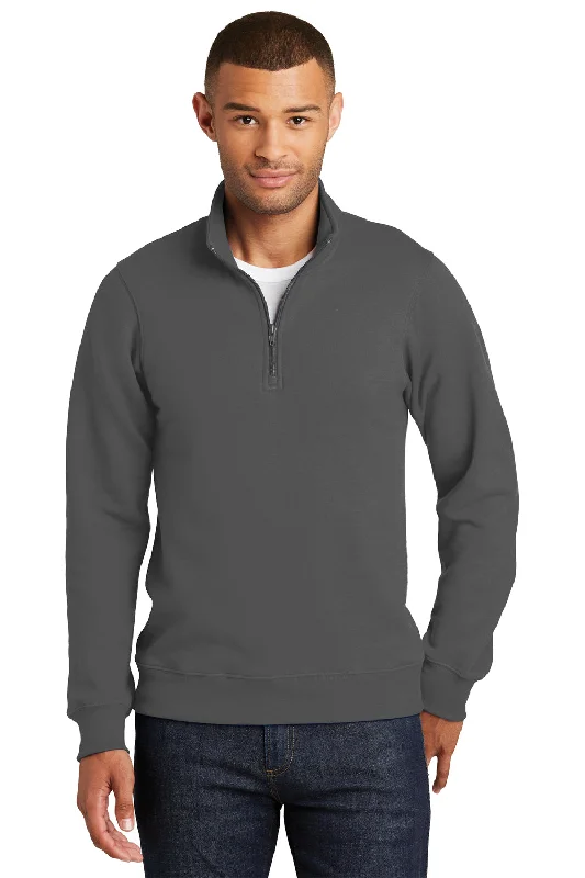 Fashion Vests Port & Company Mens Fan Favorite Fleece 1/4 Zip Sweatshirt - Charcoal Grey