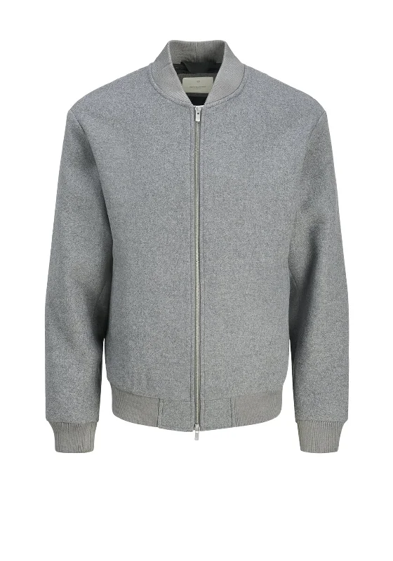 Jack & Jones Venice Wool Blend Bomber Jacket, Grey Melange