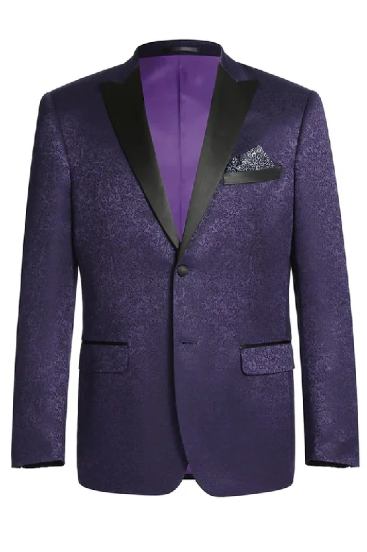 Mens Blazer - Cheap Priced Mens Sport Coat - Mens Two Button Peak Lapel Paisley Prom Tuxedo Blazer In Purple