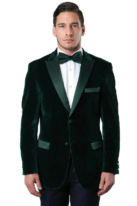 Mens Blazer - Cheap Priced Mens Sport Coat - Men's Two Button Velvet Tuxedo Dinner Jacket In Hunter Green