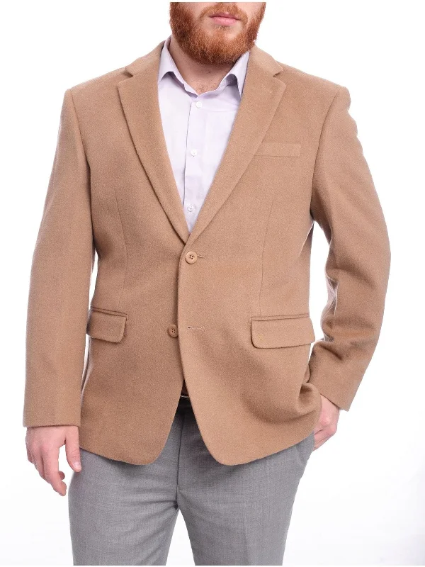 Prontomoda Classic Fit Solid Camel Tan Lambs Wool Cashmere Blazer Sportcoat