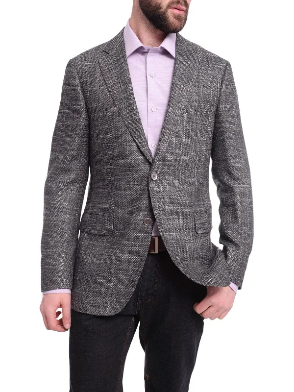 Napoli Slim Fit Gray Tweed Half Canvassed Linen Silk Marlane Wool Blend Blazer