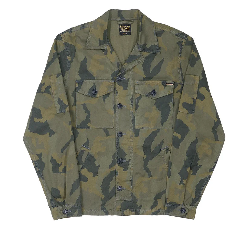 6 Pocket Herringbone Camo V-Flap Field Jacket - Camouflage Green