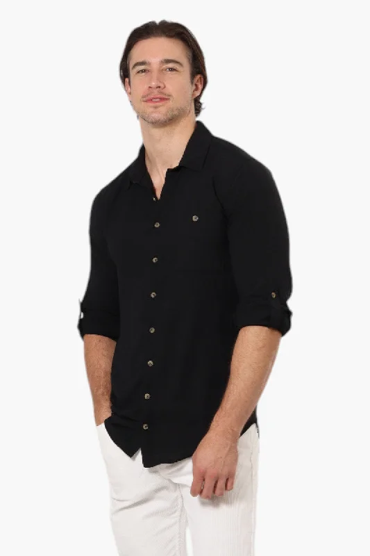 Urbanology Button Up Roll Up Sleeve Casual Shirt - Black