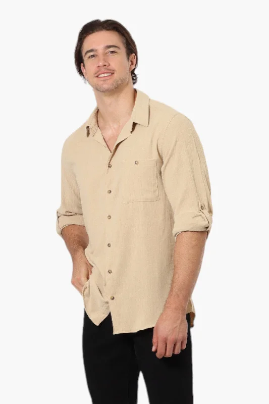 Urbanology Button Up Roll Up Sleeve Casual Shirt - Beige