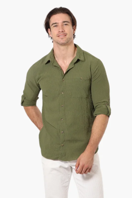 Urbanology Button Up Roll Up Sleeve Casual Shirt - Olive