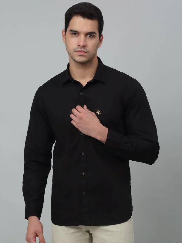 Men's Black Casual Plain Full Sleeve Shirt