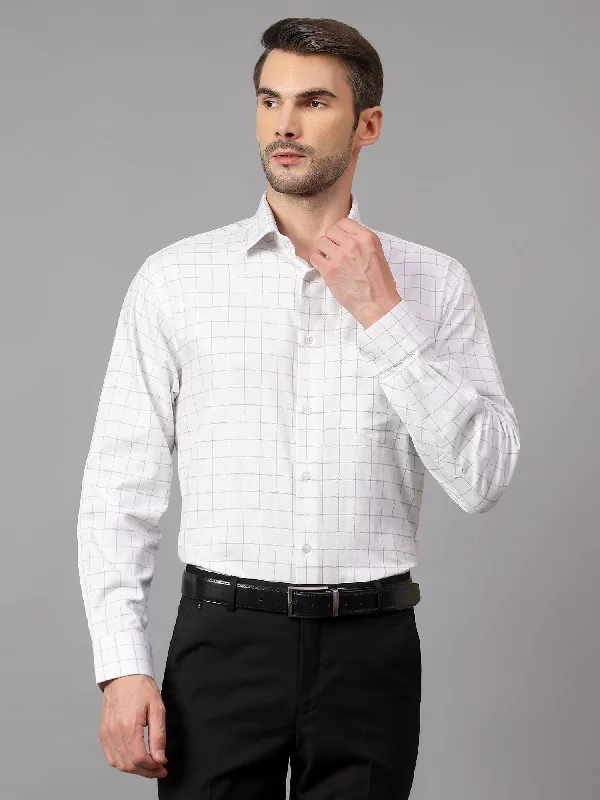 Men's White Formal Medium Checks Full Sleeve Shirt