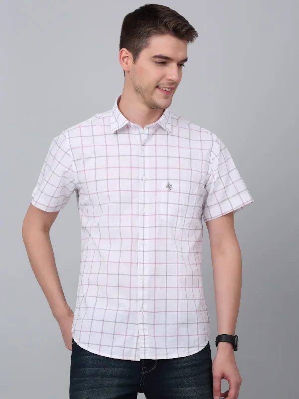 Men's White Casual Medium Checks Half sleeve Shirt