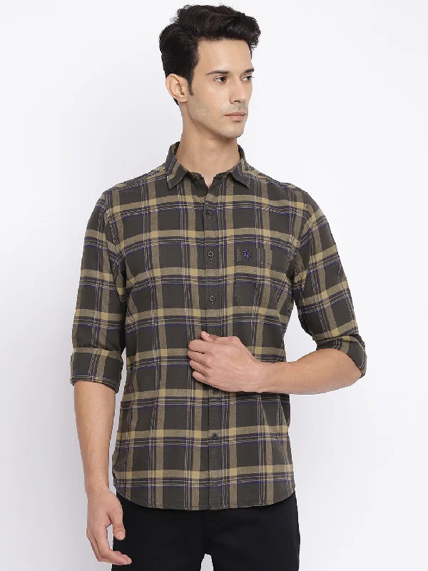 Men's Olive Green Casual Big Checks Full Sleeve Shirt