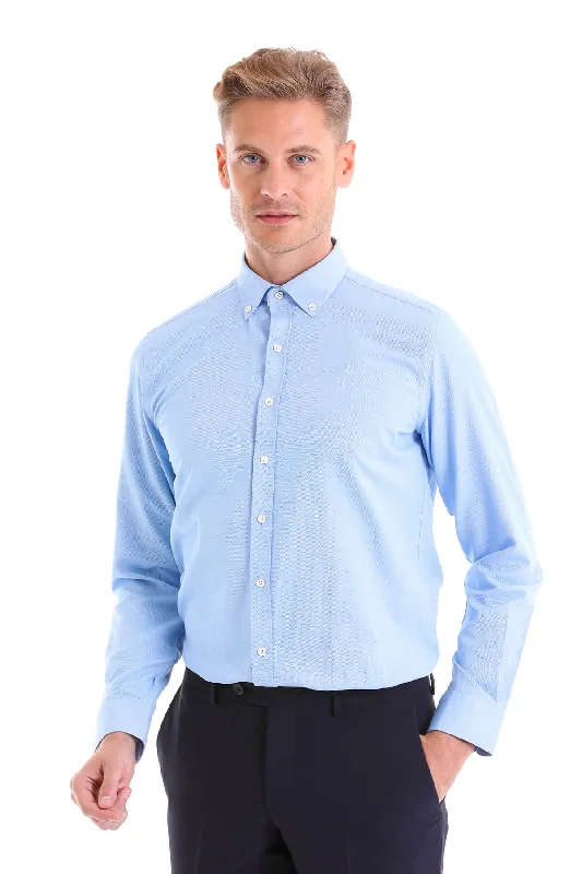 Comfort Fit Long Sleeve Cotton Blend Blue Casual Shirt