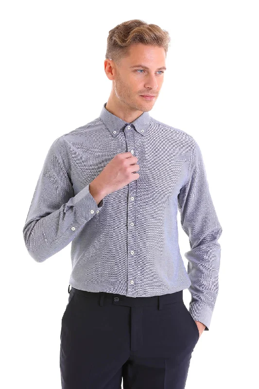 Comfort Fit Long Sleeve Cotton Blend Light Navy Casual Shirt