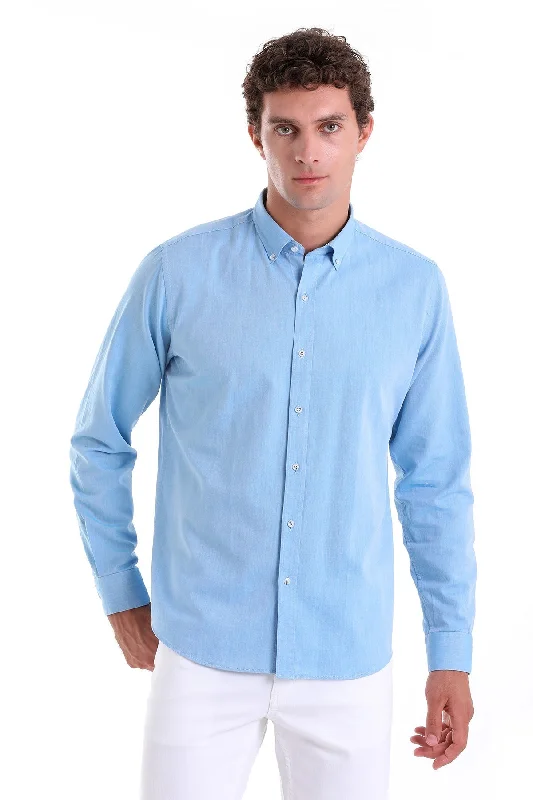 Comfort Fit Long Sleeve Cotton Turquoise Casual Shirt