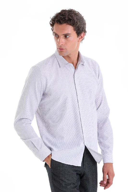 Comfort Fit Pin Check Cotton Blend Gray Casual Shirt