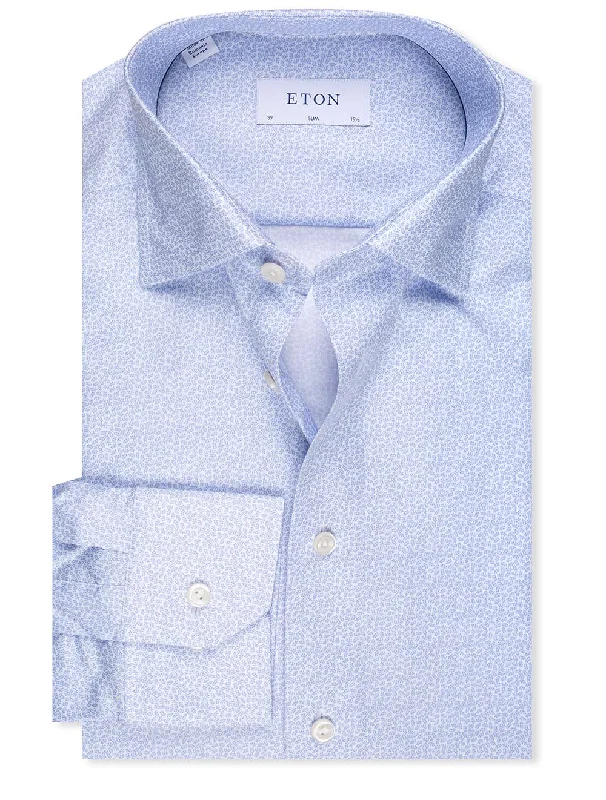 Slim Light Blue Pattern Cotton Twill Shirt Blue