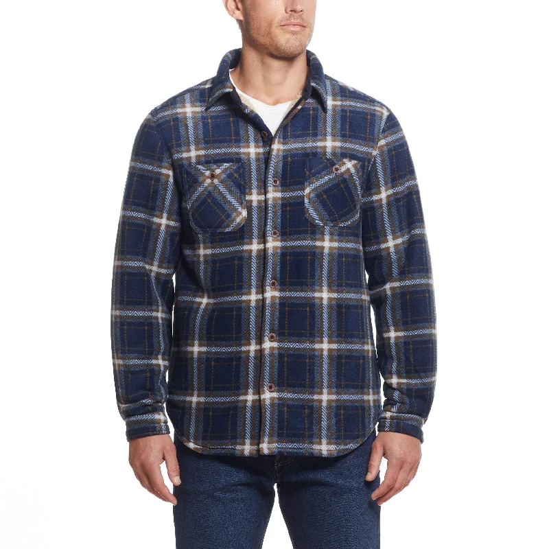 Sherpa Lined Fleece Shirt Jacket In Maritime Blue