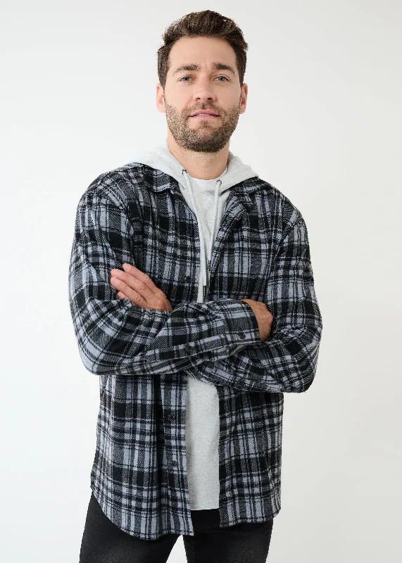 Knit Stretch Flannel Shirt | Grey Plaid