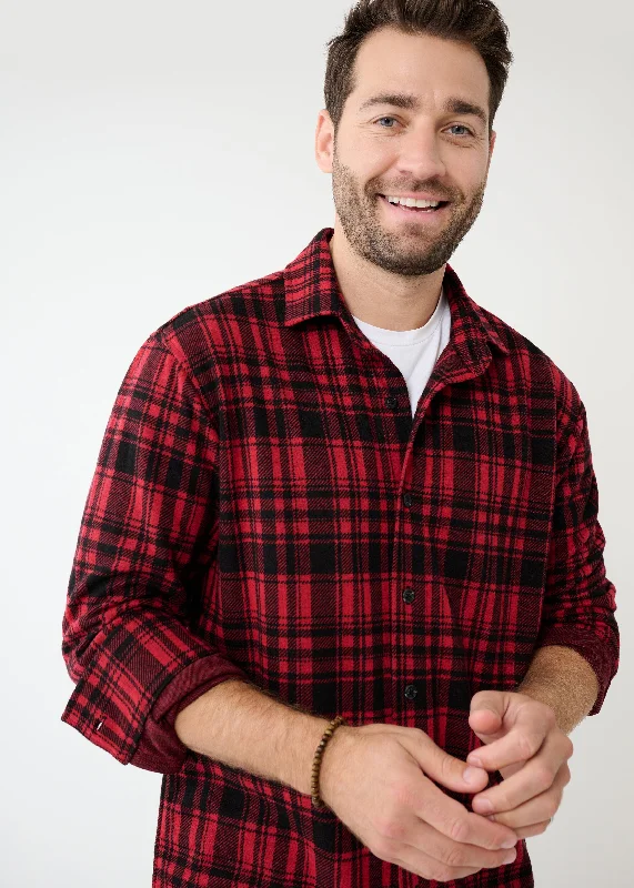 Knit Stretch Flannel Shirt | Red Plaid