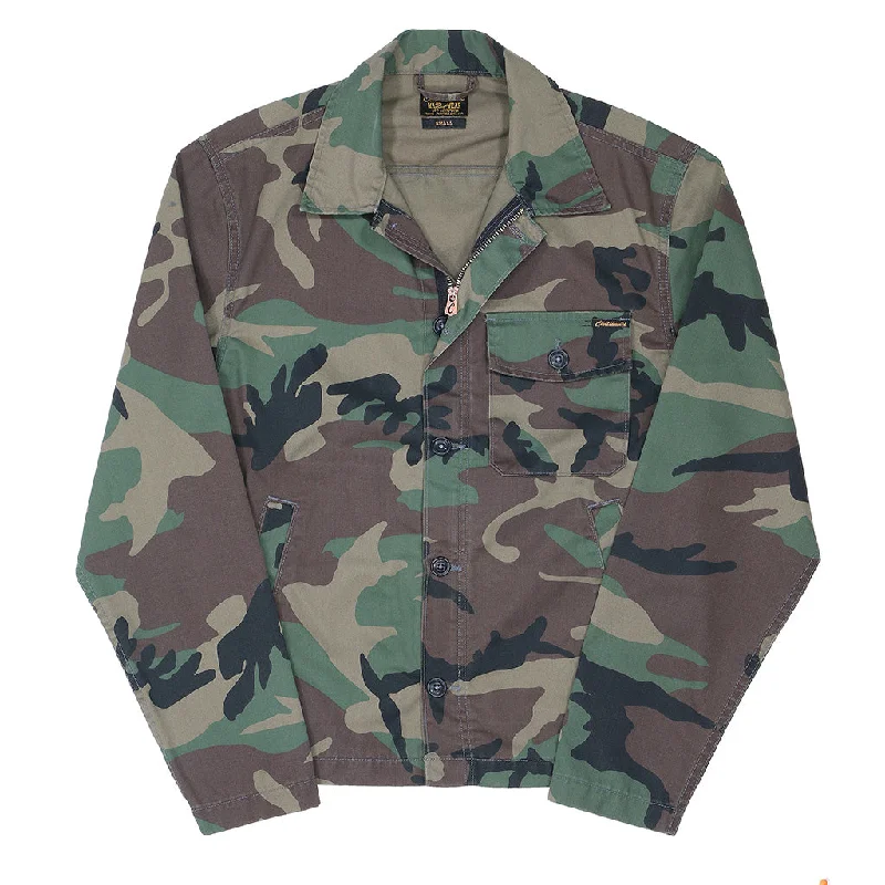 Mens 4-Pocket Zip-Up Camp Jacket - Woodland Camo