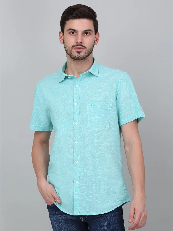 Men's Blue Striped Half Sleeve Casual Shirt