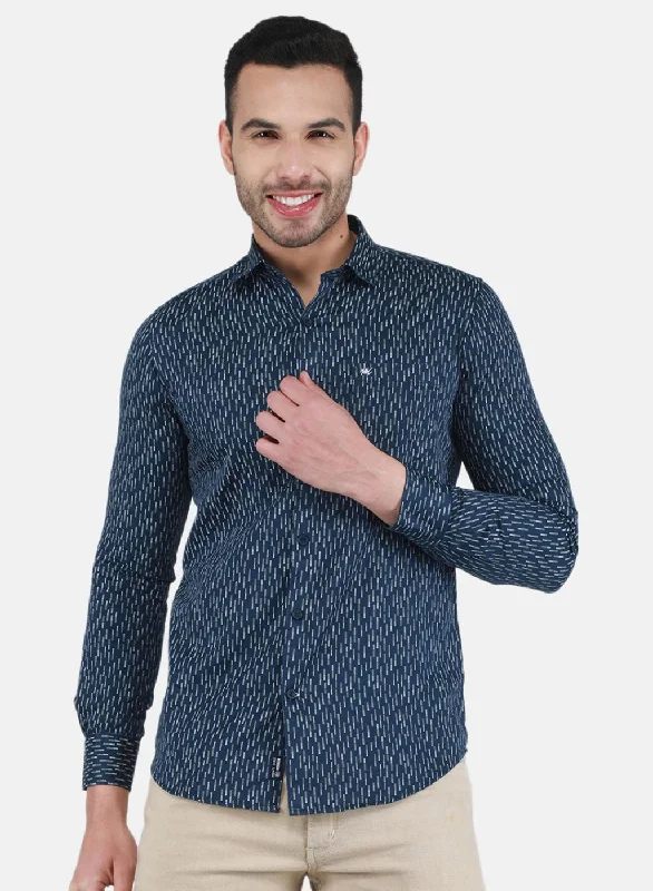 Men NAvy Blue Printed Shirt