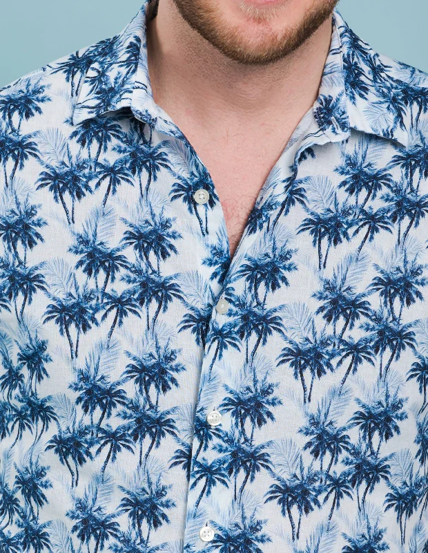 Navy Cotton Linen Palm Tree Print