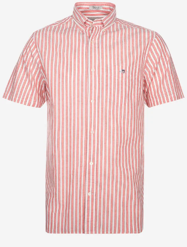 Regular Cotton Linen Stripe Short Sleeve Shirt Sunset Pink