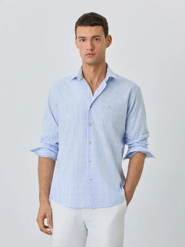 Regular Fit Shirt With Open Collar In BCI Cotton With Checks