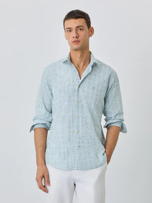 Regular Fit Shirt With Open Collar In BCI Cotton With Checks