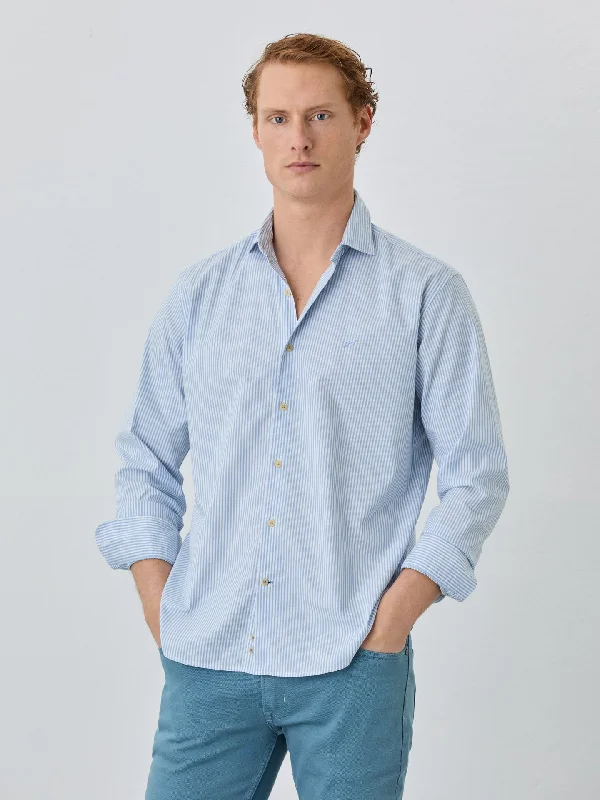 Regular Fit Shirt With Open Collar In BCI Cotton With Stripes