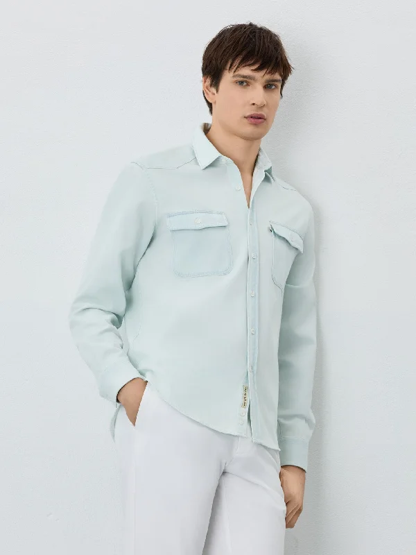 Relaxed Fit Denim Shirt With Patch Pockets In Cotton