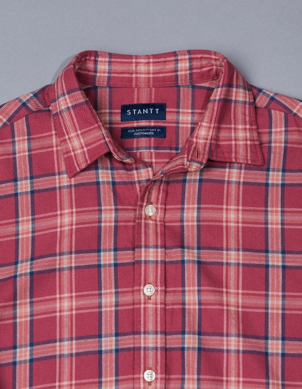 Rose and Navy Brushed Twill Bordered Check