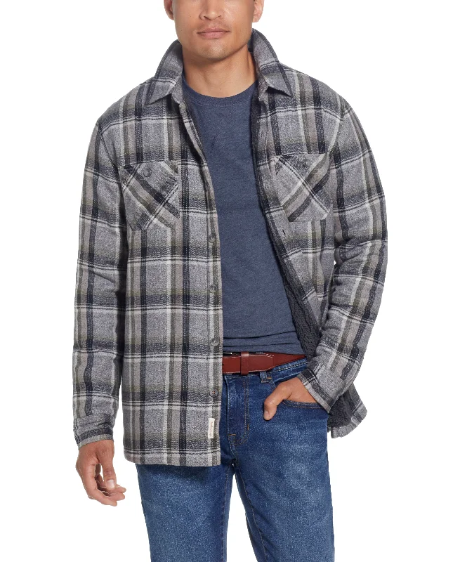 Sherpa Lined Flannel Shirt Jacket In Twine