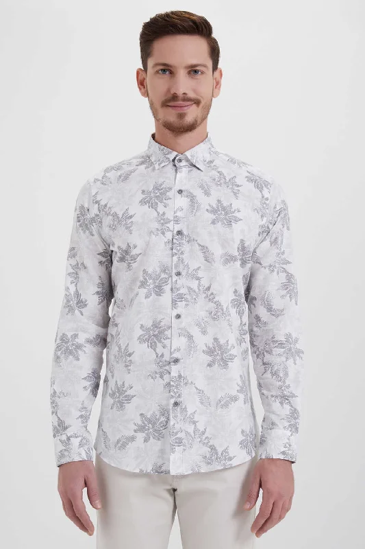 Slim Fit Cotton Gray Floral Printed Casual Shirt