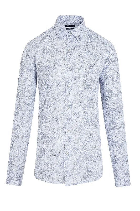 Slim Fit Floral Printed 100% Cotton Blue Casual Shirt