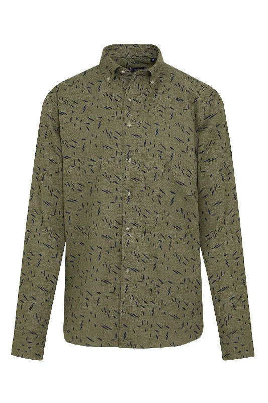 Slim Fit Long Sleeve Printed Cotton Blend Casual Shirt, Khaki B.