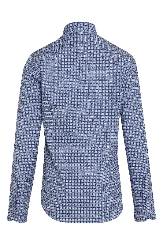 Slim Fit Long Sleeve Printed Cotton Casual Shirt, Navy B.