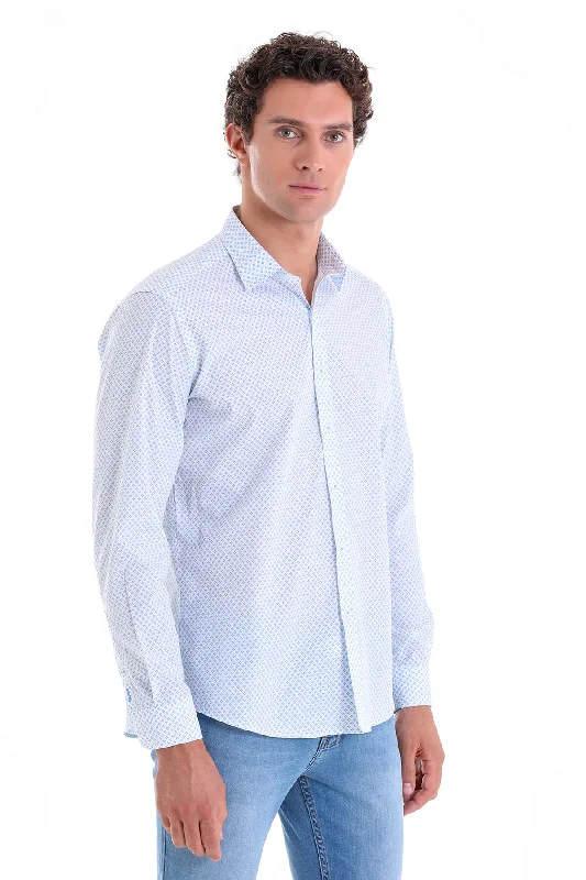 Slim Fit Printed 100% Cotton Blue Casual Shirt