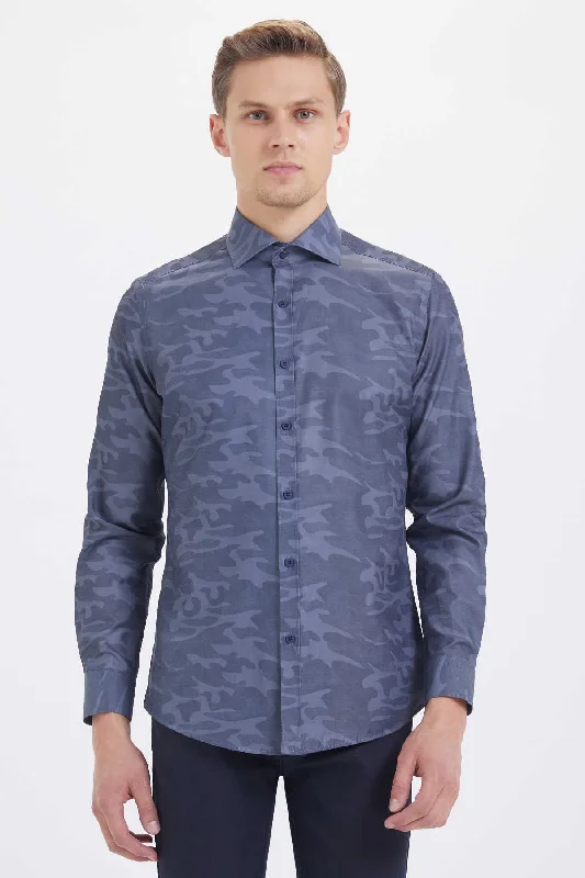 Slim Fit Printed Cotton Blend Gray Casual Shirt