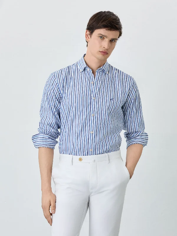 Slim Fit Shirt With Button Down Collar In BCI Cotton With Stripes